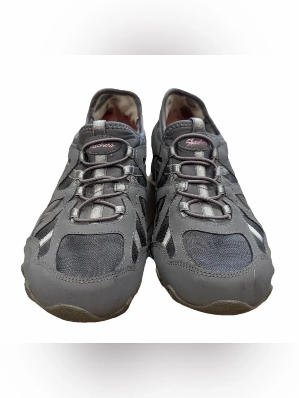 Skechers Bikers Shoes Sneakers Womens Size 7.5 Leather Gray Hot Pink 22406R